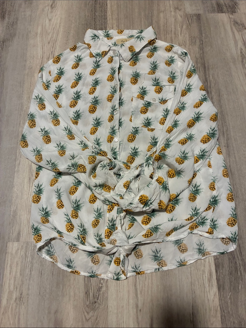 Love Notes Pineapple Button-Down Shirt - White/Yellow/Green